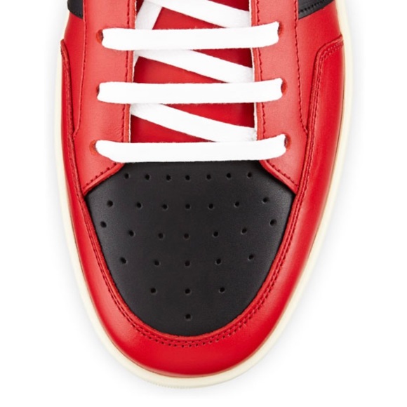 EUC Men Size 10 Saint Laurent SL/10H Contrast-Stripe High Top Sneakers Red/White - Picture 3 of 14